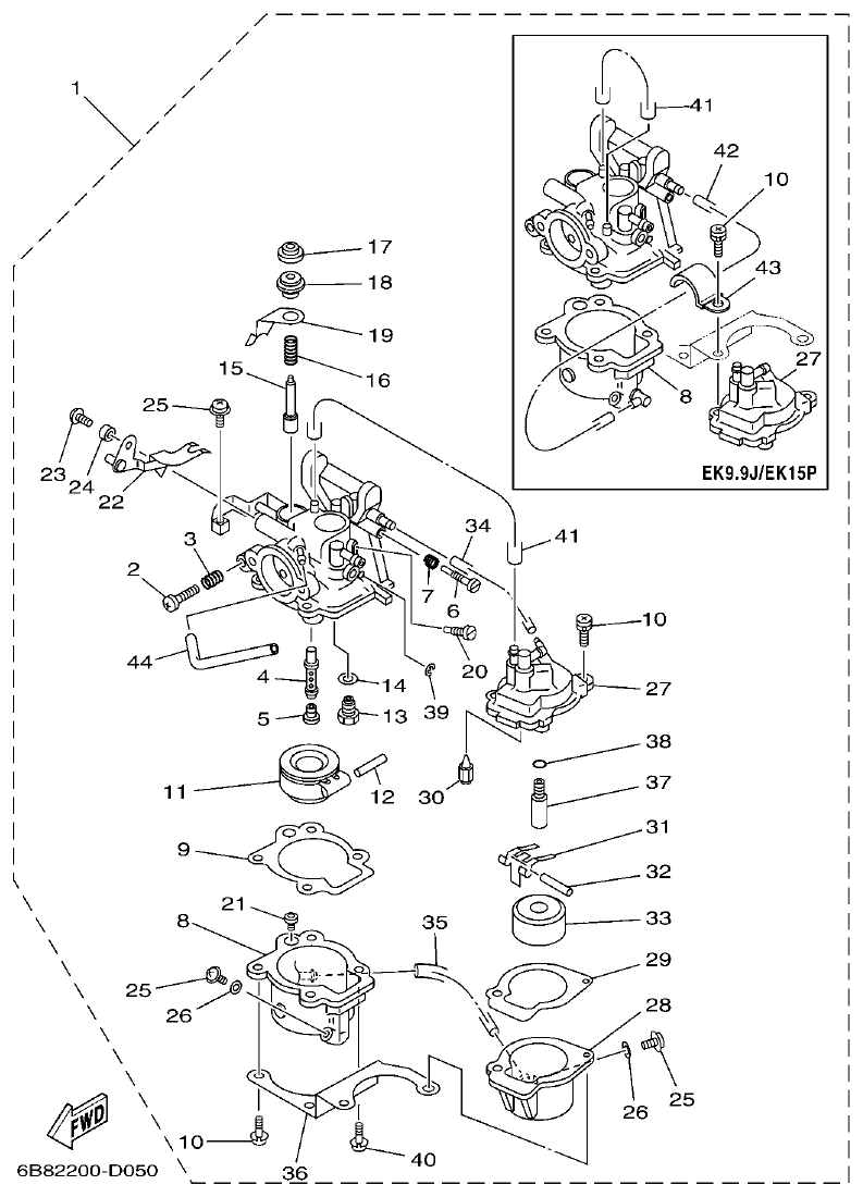 Yamaha 9DMH, EK15DMH, 9JMH, EK15PMH CARBURETOR parts diagram