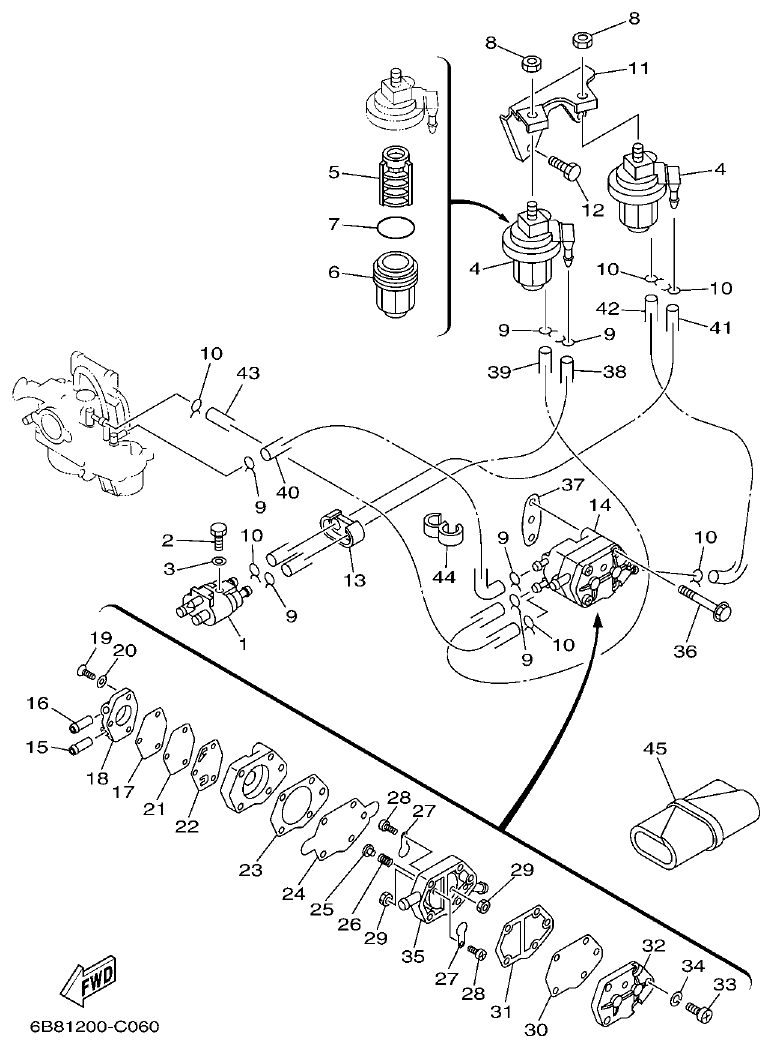 Yamaha 9DMH, EK15DMH, 9JMH, EK15PMH FUEL 1 parts diagram