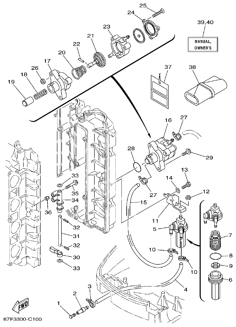 Yamaha F80A, F100A, F80AET, F100AET FUEL 1 parts diagram