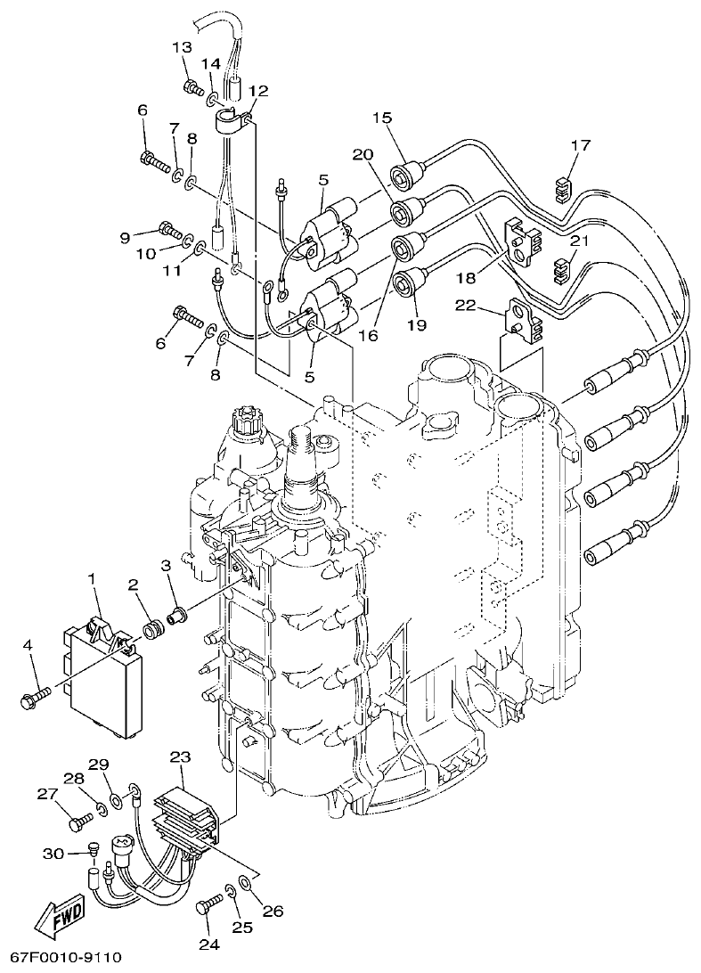 Yamaha F80A, F100A, F80AET, F100AET ELECTRICAL 1 parts diagram