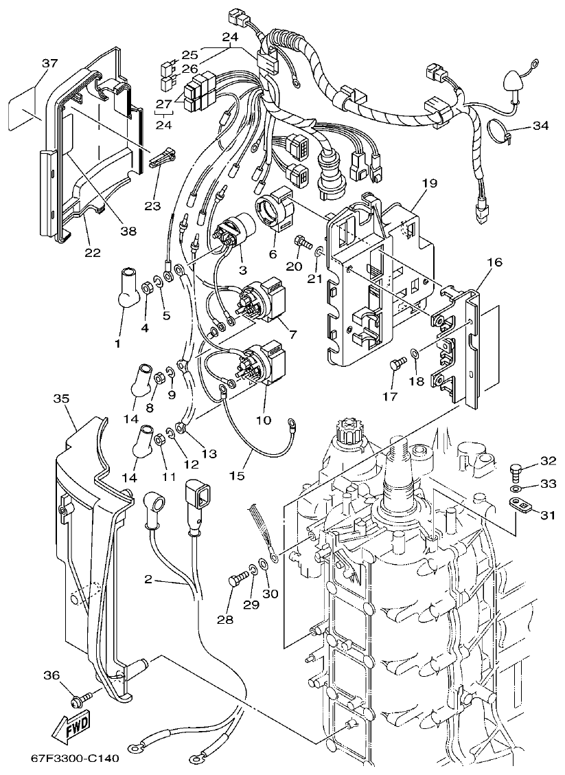 Yamaha F80A, F100A, F80AET, F100AET ELECTRICAL 2 parts diagram