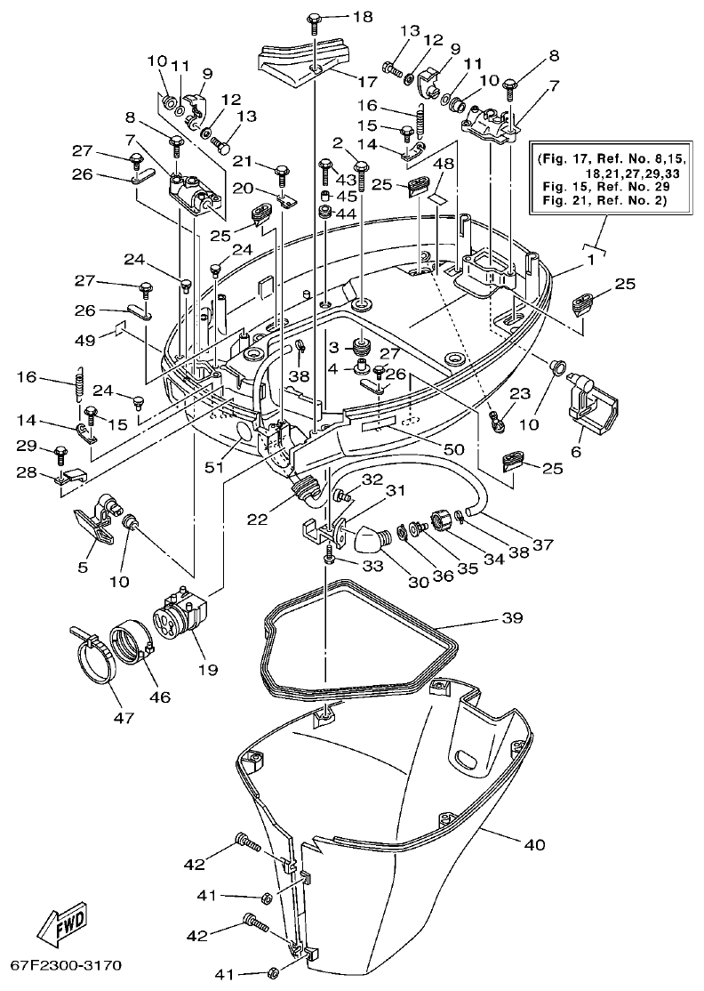 Yamaha F80A, F100A, F80AET, F100AET BOTTOM COWLING parts diagram