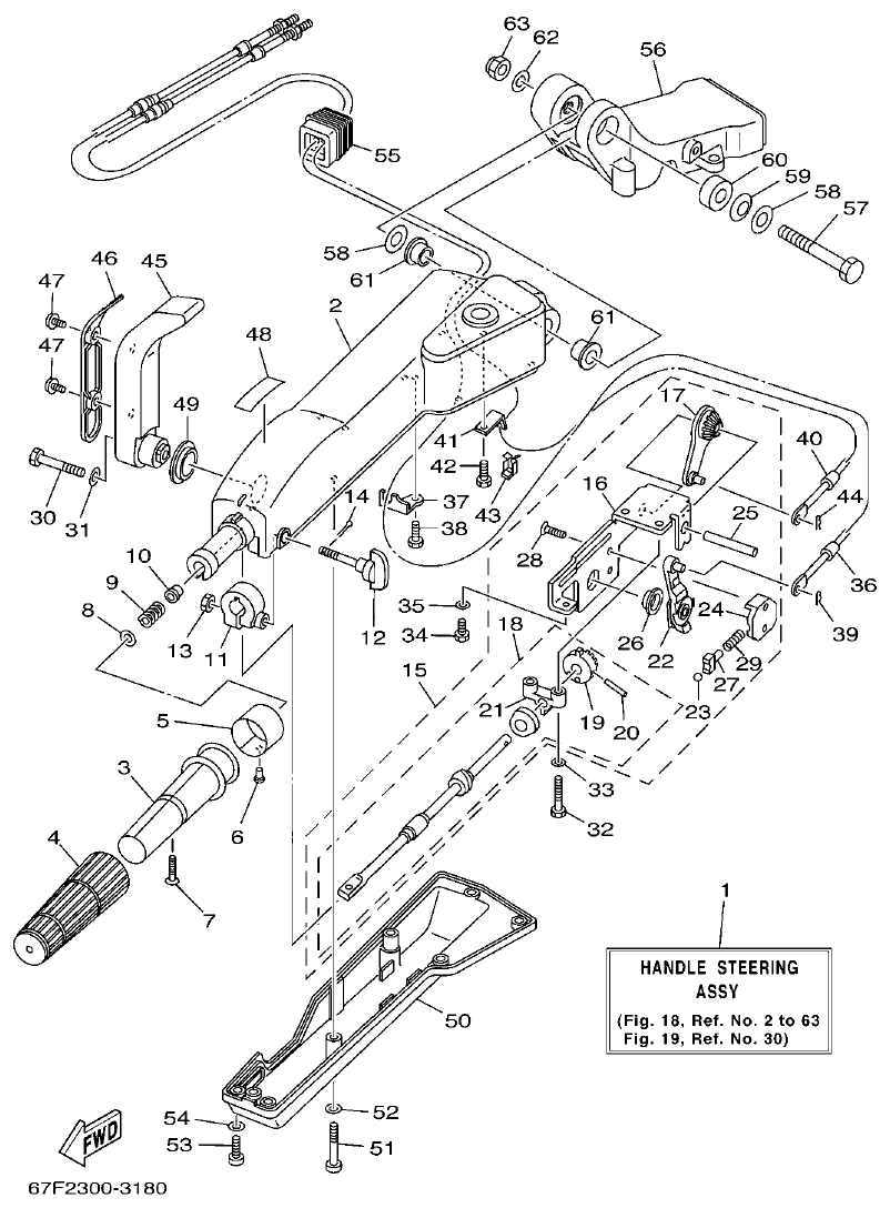 Yamaha F80A, F100A, F80AET, F100AET STEERING 1 parts diagram