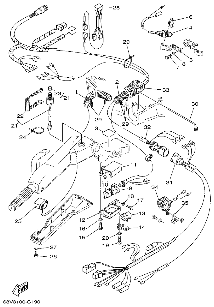 Yamaha F80A, F100A, F80AET, F100AET STEERING 2 parts diagram