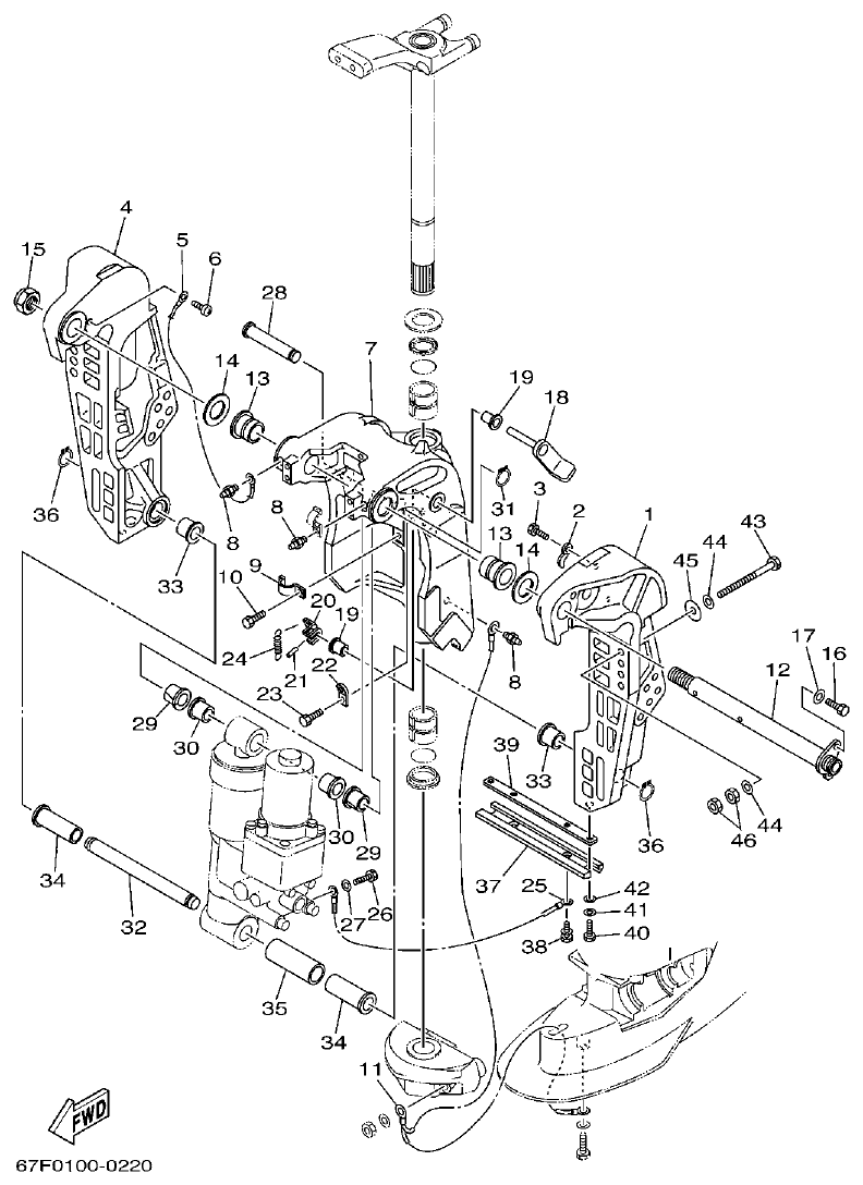Yamaha F80A, F100A, F80AET, F100AET BRACKET 1 parts diagram