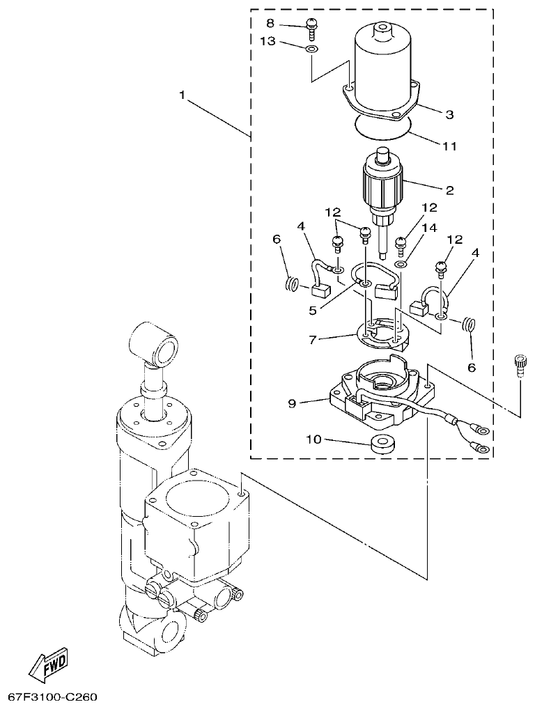 Yamaha F80A, F100A, F80AET, F100AET POWER TRIM & TILT ASSY 2 parts diagram