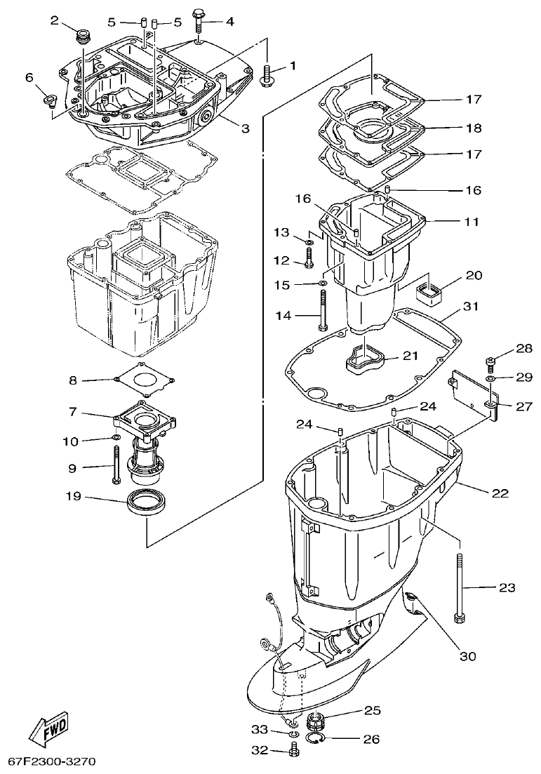 Yamaha F80A, F100A, F80AET, F100AET UPPER CASING parts diagram