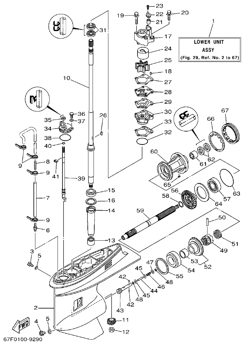 Yamaha F80A, F100A, F80AET, F100AET LOWER CASING & DRIVE 1 parts diagram