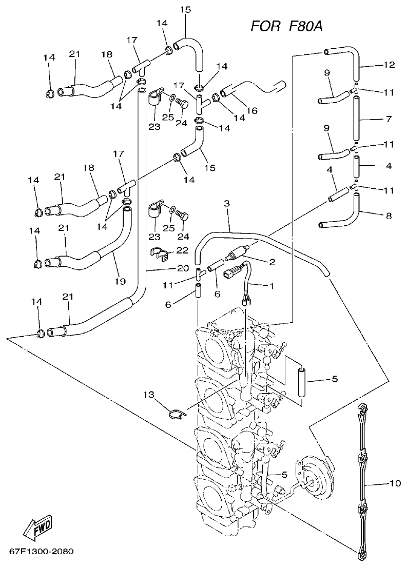 Yamaha F80A, F100A, F80AET, F100AET CARBURETOR 2 parts diagram