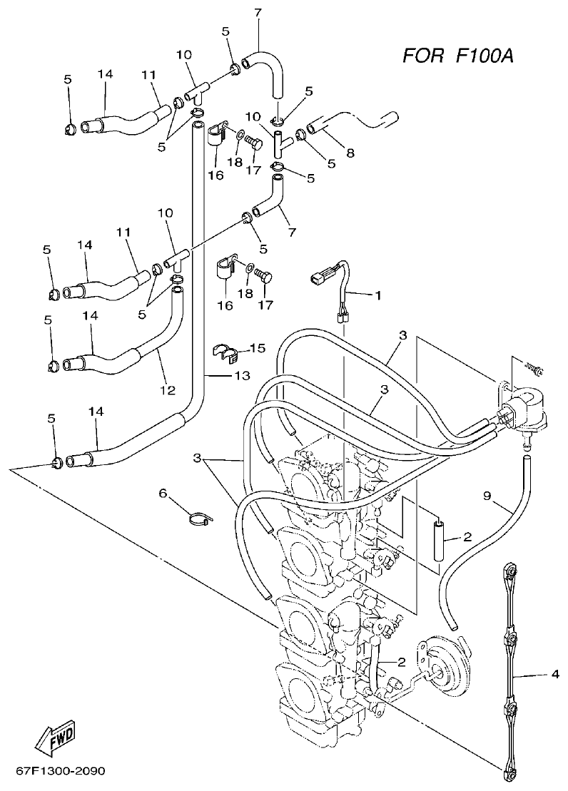 Yamaha F80A, F100A, F80AET, F100AET CARBURETOR 3 parts diagram
