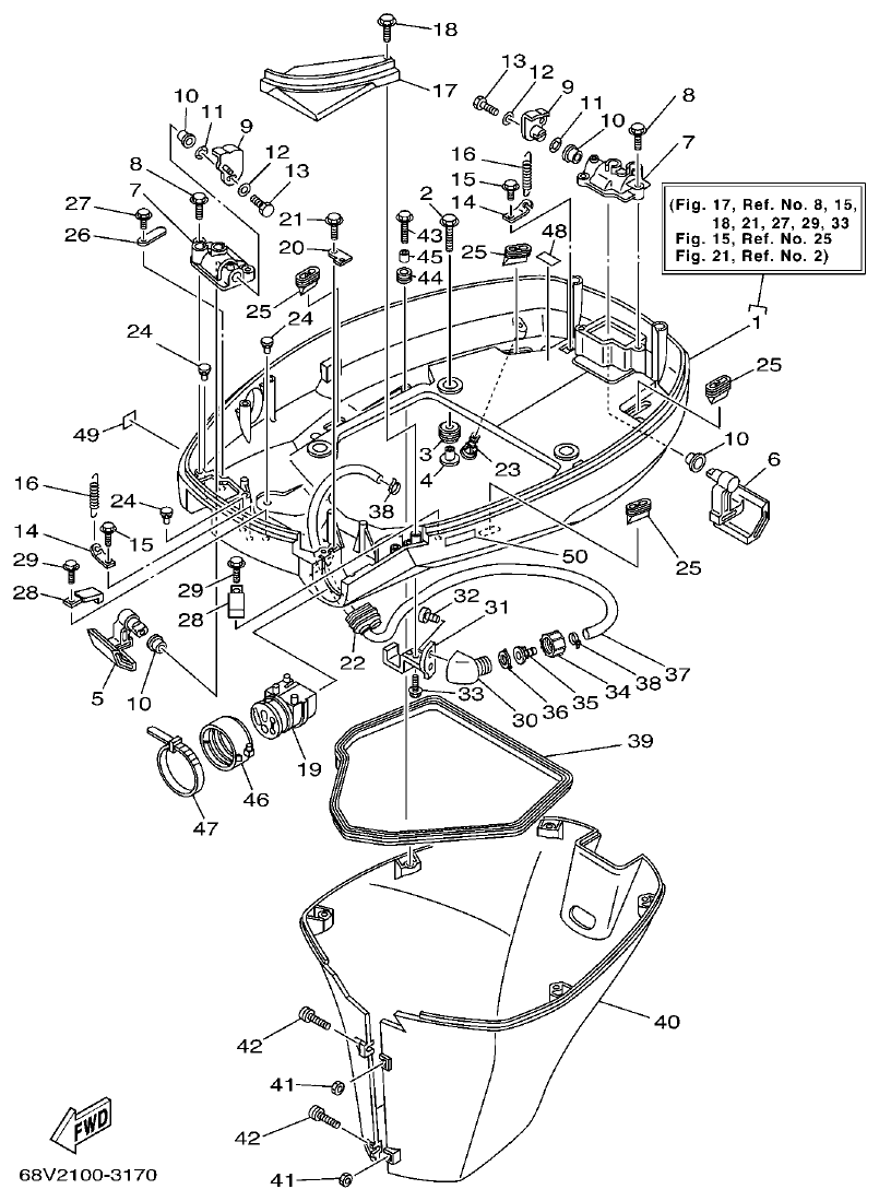 Yamaha F115AET, FL115AET, F115TRC, LF115TRC BOTTOM COWLING parts diagram