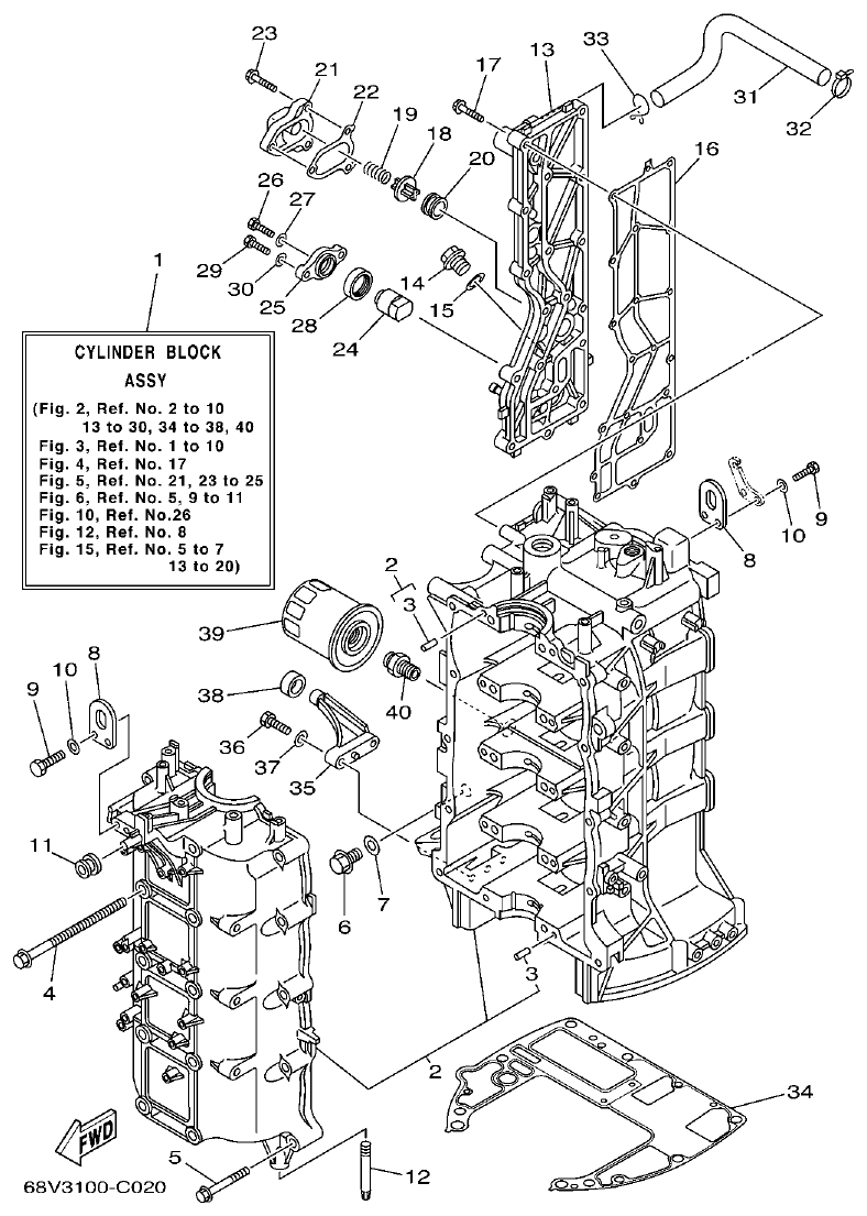 Yamaha F115AET, FL115AET, F115TRC, LF115TRC CYLINDER. CRANKCASE 1 parts diagram