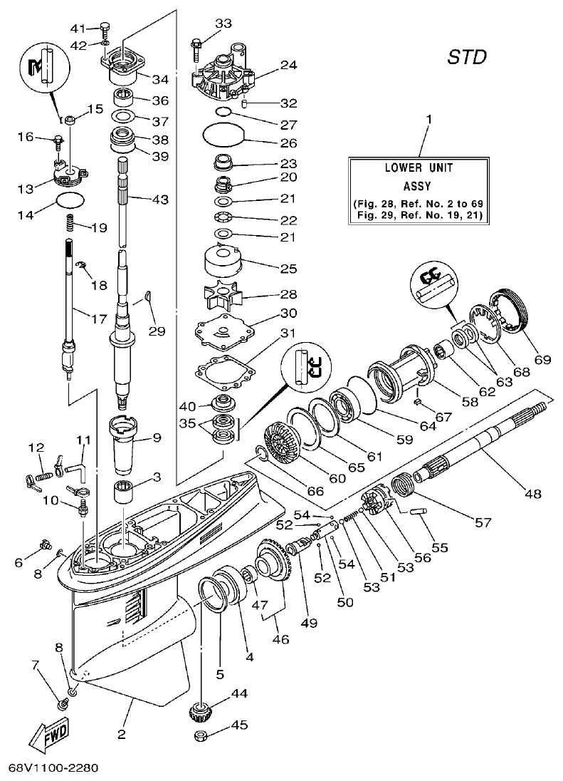 Yamaha F115AET, FL115AET, F115TRC, LF115TRC LOWER CASING. DRIVE 1 parts diagram