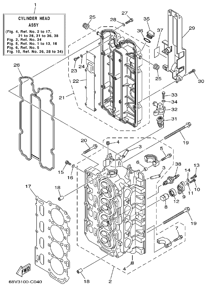 Yamaha F115AET, FL115AET, F115TRC, LF115TRC CYLINDER. CRANKCASE 2 parts diagram