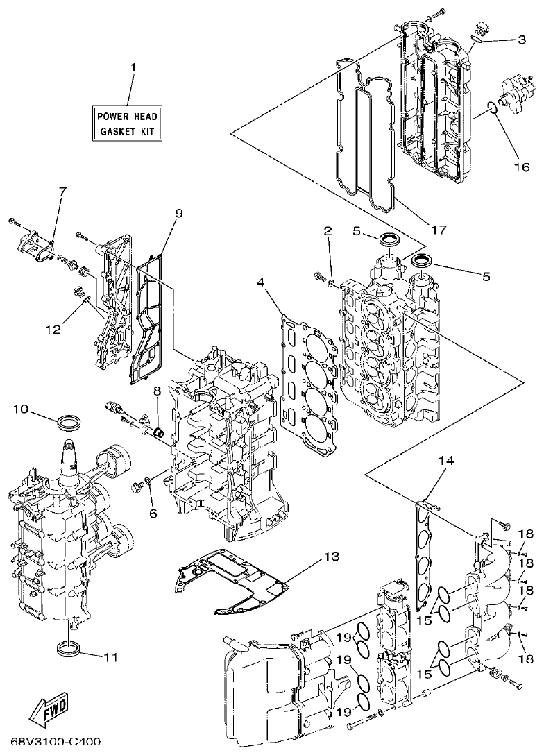 Yamaha F115AET, FL115AET, F115TRC, LF115TRC REPAIR KIT 1 parts diagram