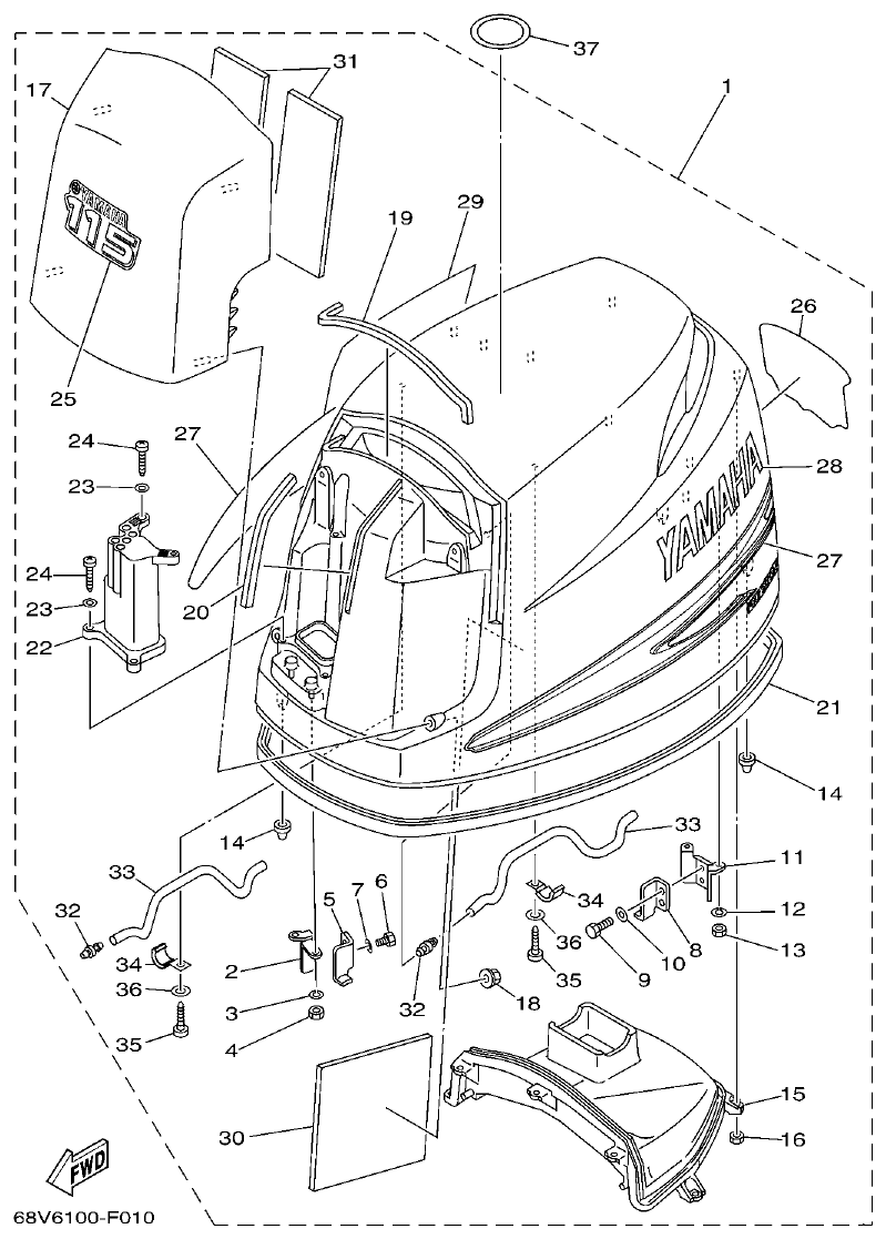 Yamaha 20 TOP COWLING parts diagram