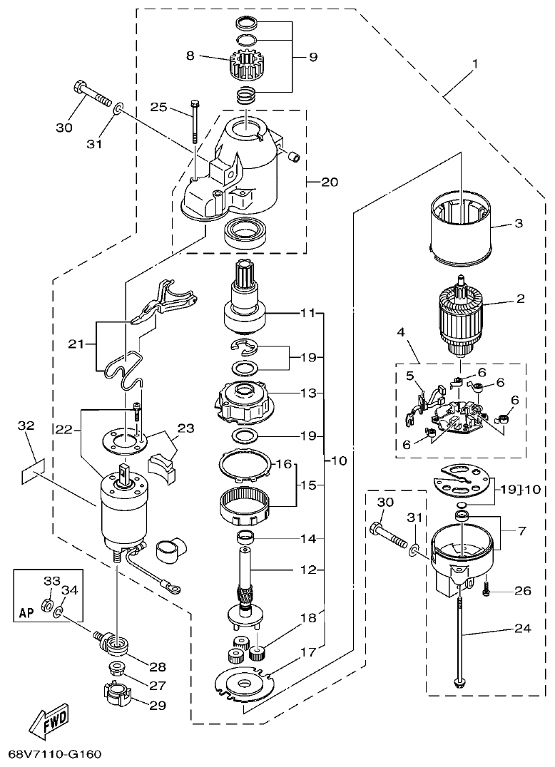 Yamaha 20 STARTING MOTOR parts diagram