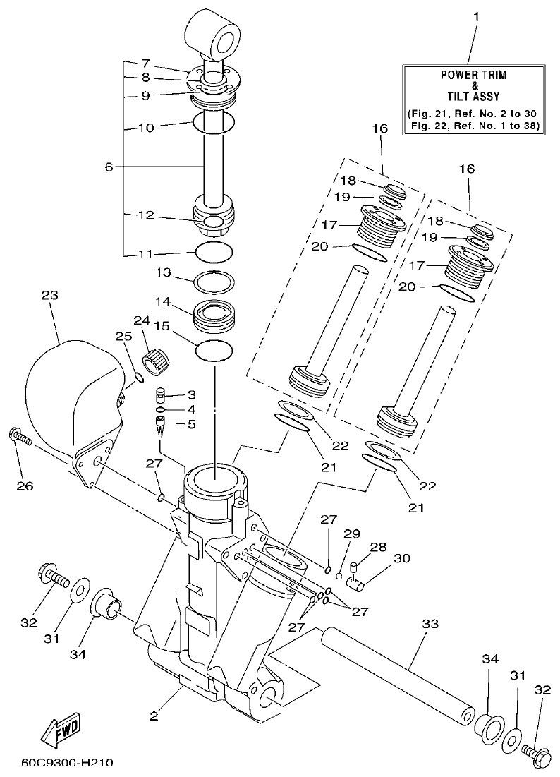 Yamaha 20 POWER TRIM & TILT ASSY 1 parts diagram