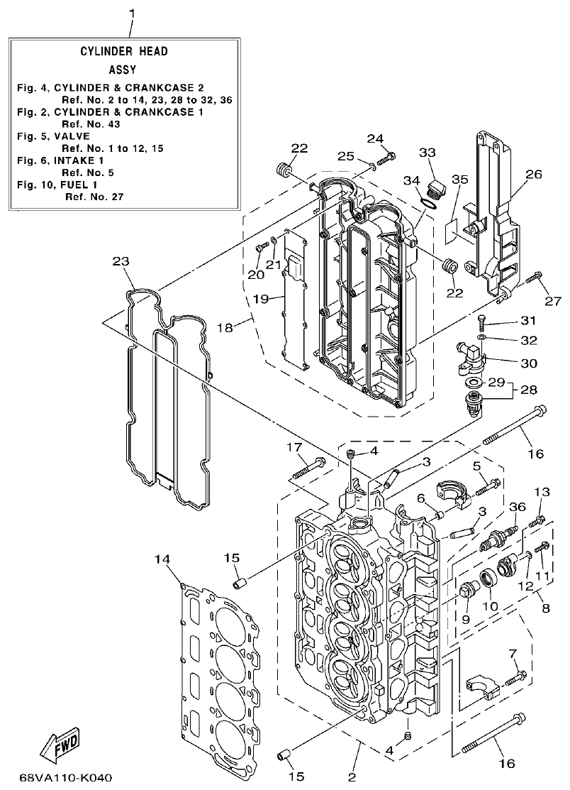 Yamaha 20 CYLINDER & CRANKCASE 2 parts diagram