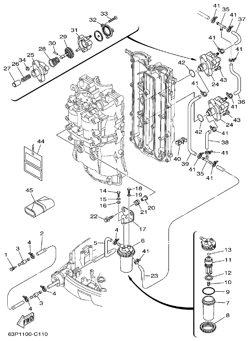 Yamaha F150AET, FL150AET, F150TRC, LF150TRC FUEL 1 parts diagram