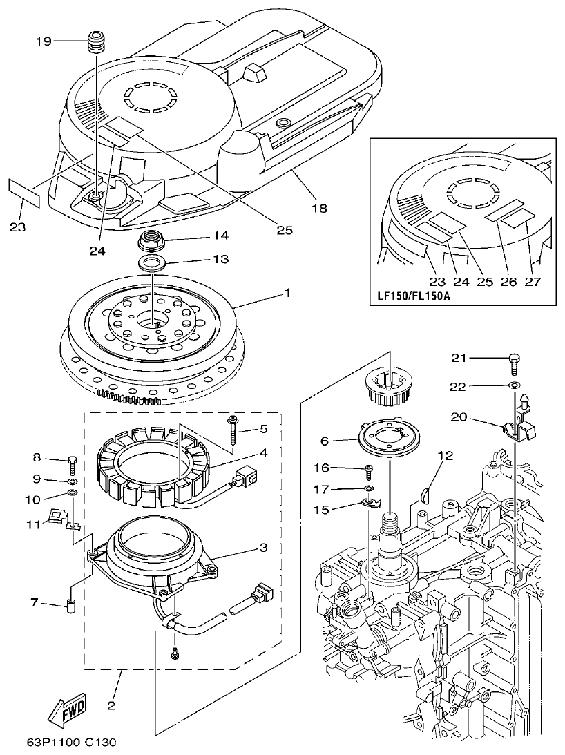 Yamaha F150AET, FL150AET, F150TRC, LF150TRC GENERATOR parts diagram