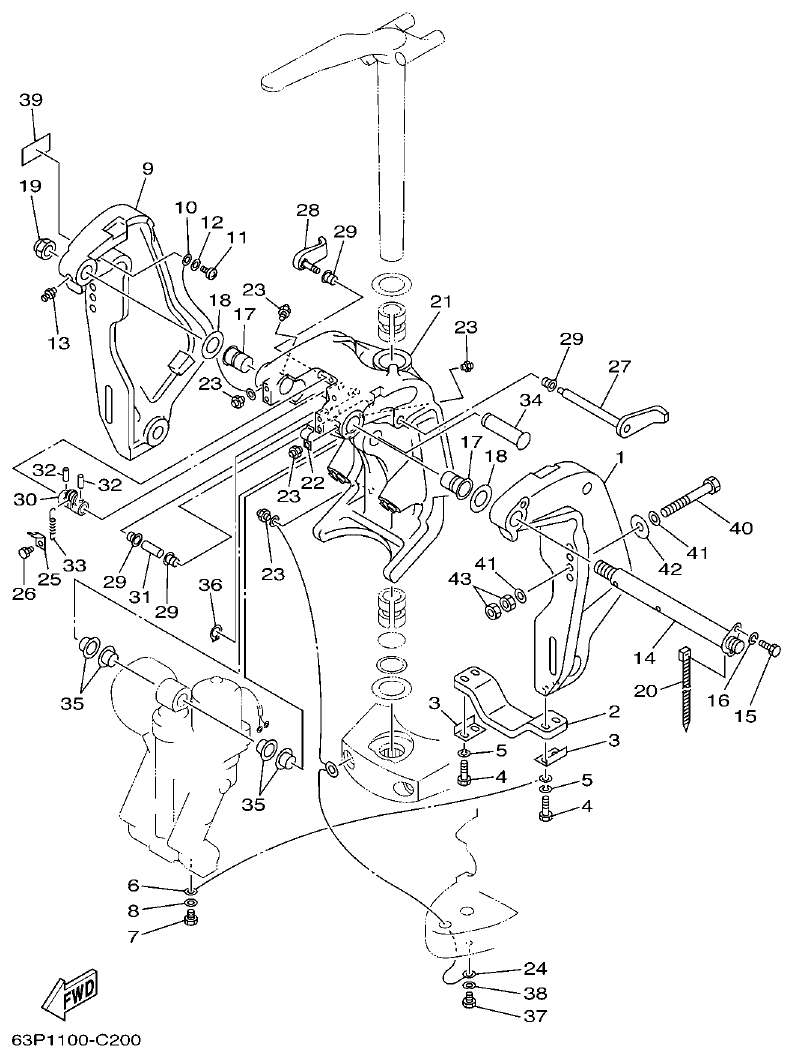 Yamaha F150AET, FL150AET, F150TRC, LF150TRC BRACKET 1 parts diagram