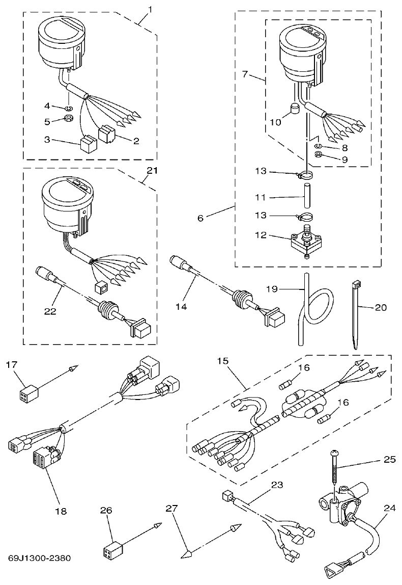 Yamaha F150AET, FL150AET, F150TRC, LF150TRC METER parts diagram