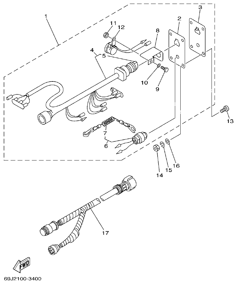 Yamaha F150AET, FL150AET, F150TRC, LF150TRC SWITCH & PANEL 1 parts diagram