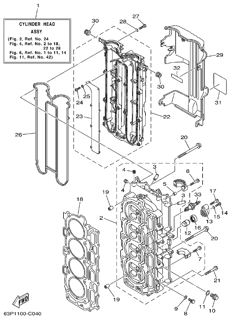 Yamaha F150AET, FL150AET, F150TRC, LF150TRC CYLINDER & CRANKCASE 2 parts diagram