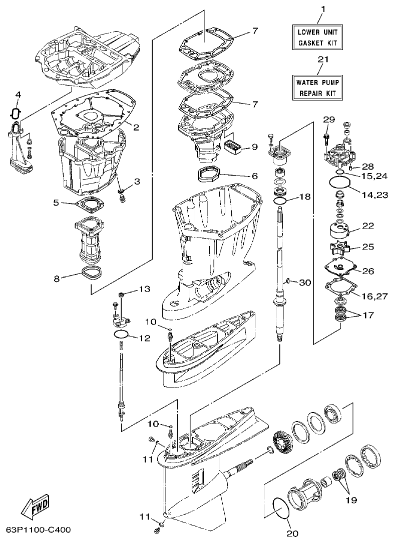 Yamaha F150AET, FL150AET, F150TRC, LF150TRC REPAIR KIT 2 parts diagram