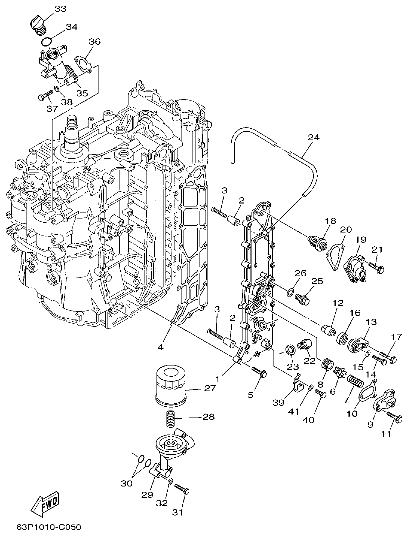 Yamaha F150AET, FL150AET, F150TRC, LF150TRC CYLINDER & CRANKCASE 3 parts diagram