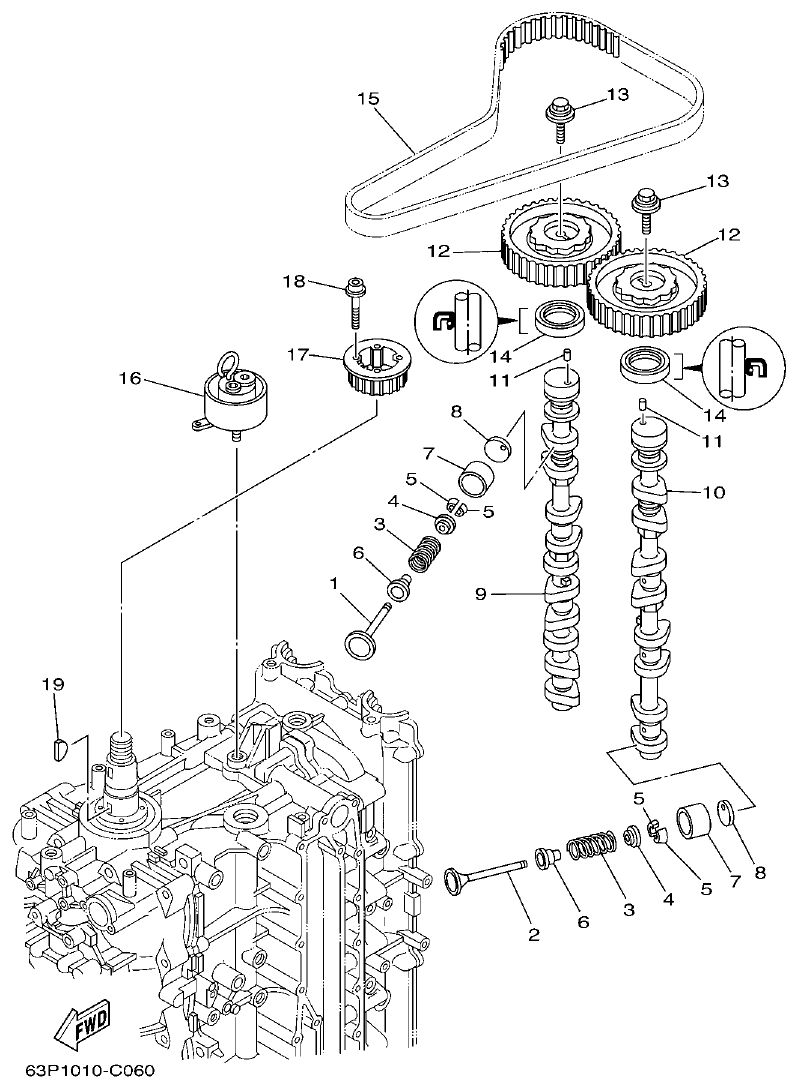 Yamaha F150AET, FL150AET, F150TRC, LF150TRC VALVE parts diagram