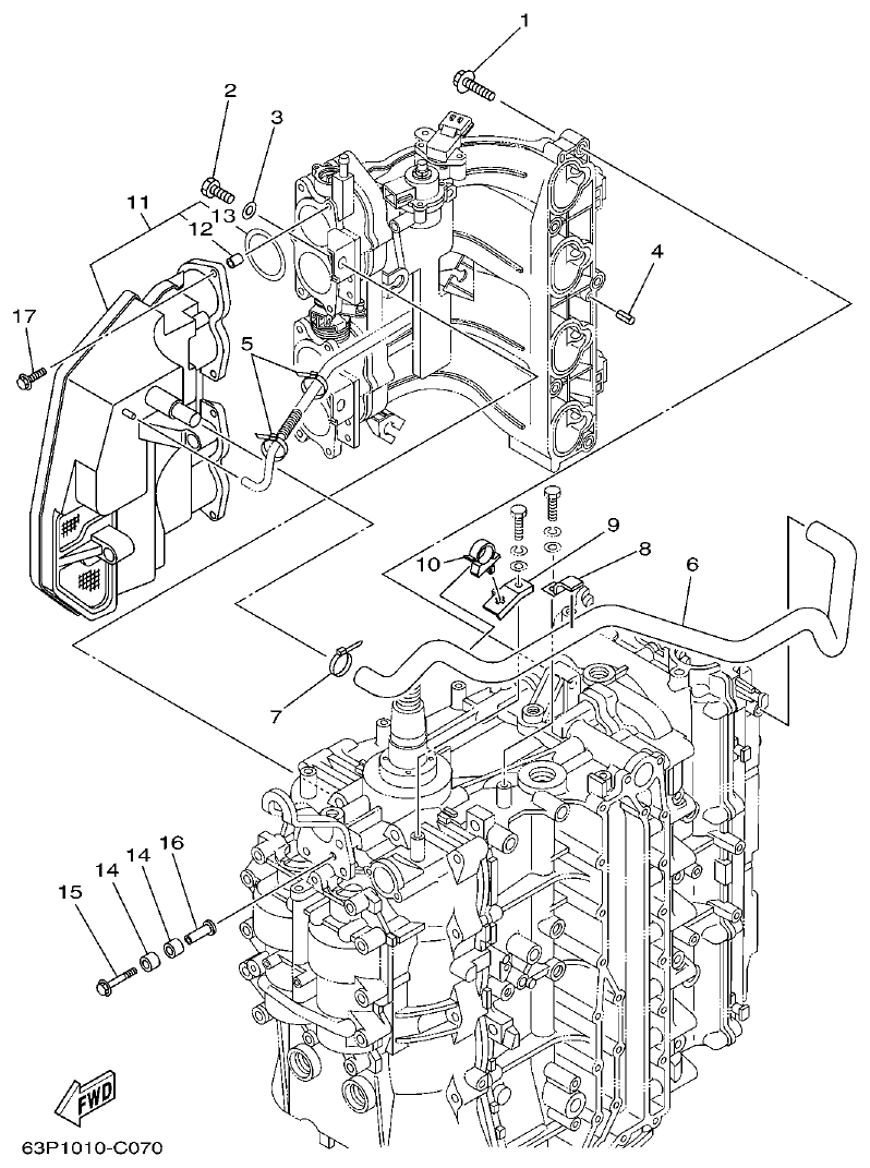 Yamaha F150AET, FL150AET, F150TRC, LF150TRC INTAKE 1 parts diagram