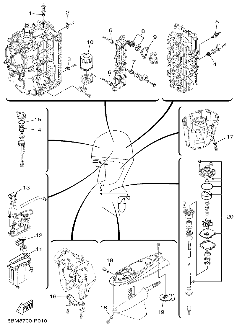 Yamaha F150FET, FL150FET SCHEDULED SERVICE PARTS parts diagram