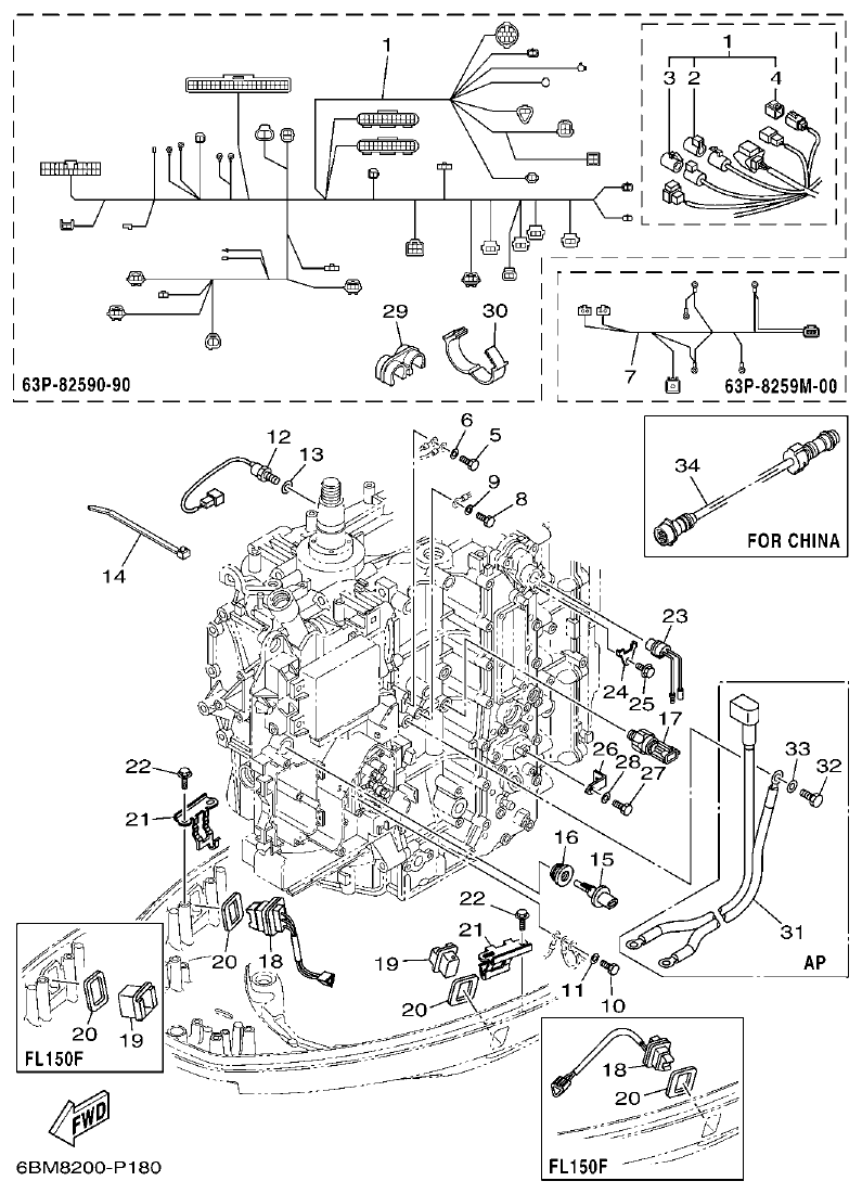 Yamaha F150FET, FL150FET ELECTRICAL 3 parts diagram