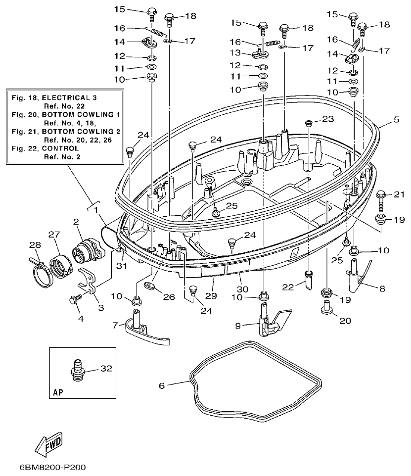 Yamaha F150FET, FL150FET BOTTOM COWLING 1 parts diagram