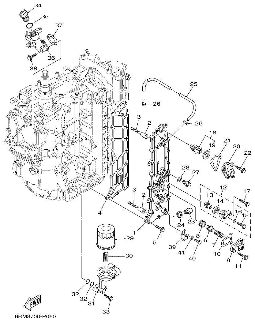 Yamaha F150FET, FL150FET CYLINDER & CRANKCASE 3 parts diagram