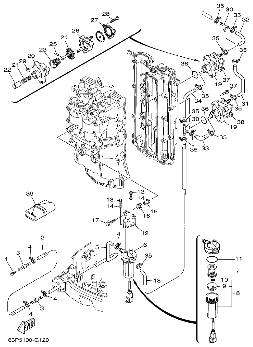 Yamaha F150AET, FL150AET, F150TR, LF150TR FUEL 1 parts diagram