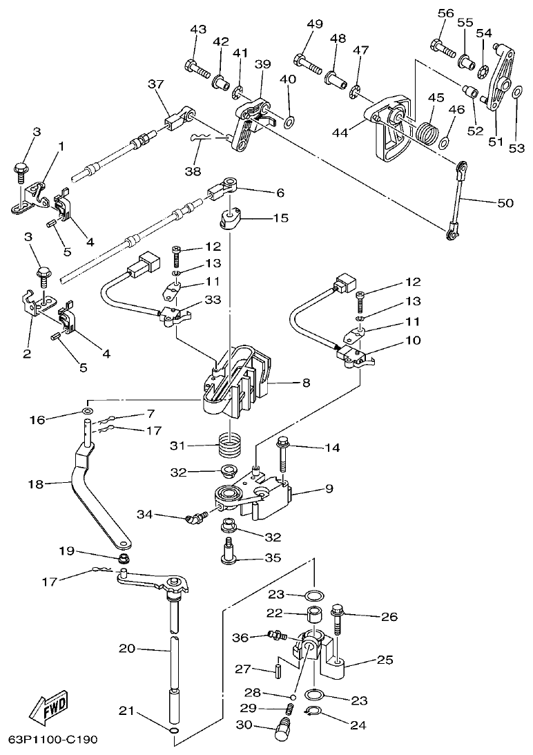 Yamaha F150AET, FL150AET, F150TR, LF150TR CONTROL parts diagram