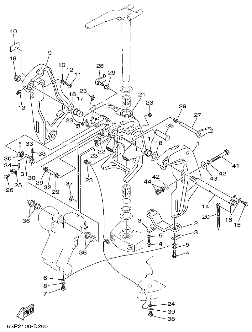 Yamaha F150AET, FL150AET, F150TR, LF150TR BRACKET 1 parts diagram