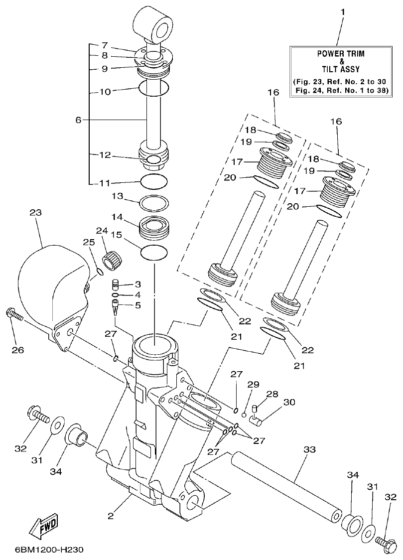 Yamaha F150AET, FL150AET, F150TR, LF150TR POWER TRIM & TILT ASSY 1 parts diagram