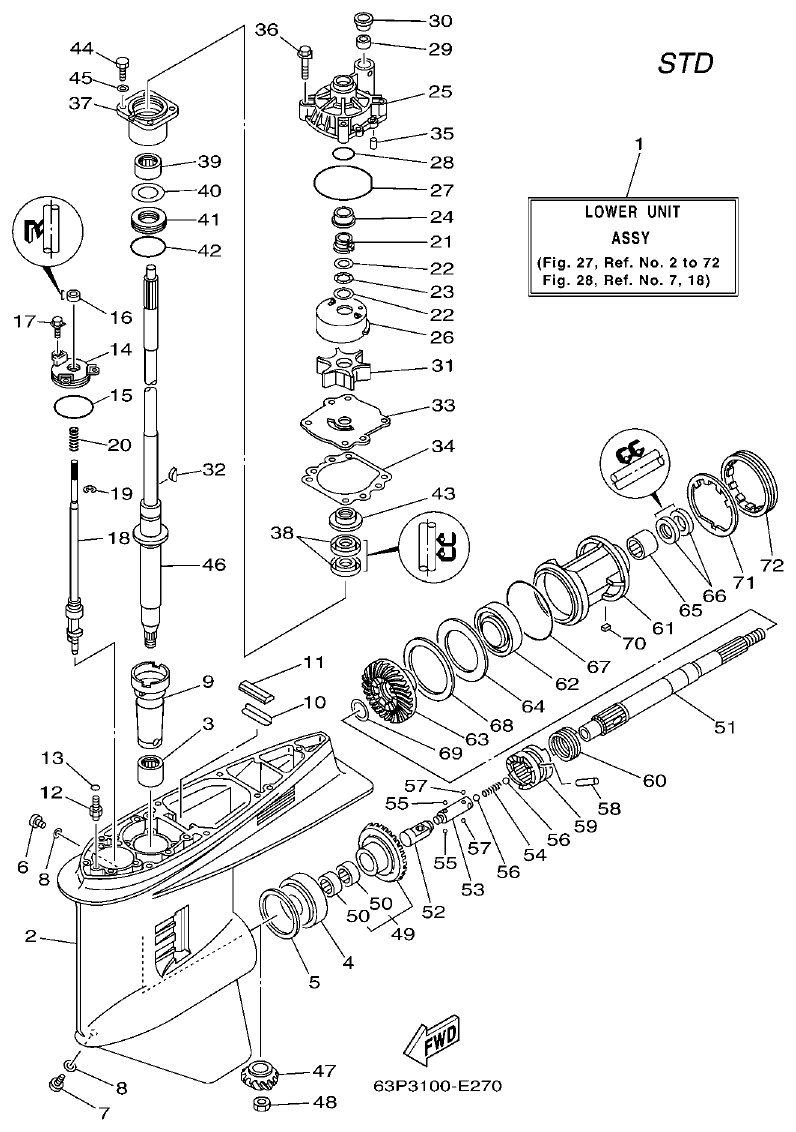 Yamaha F150AET, FL150AET, F150TR, LF150TR LOWER CASING & DRIVE 1 parts diagram