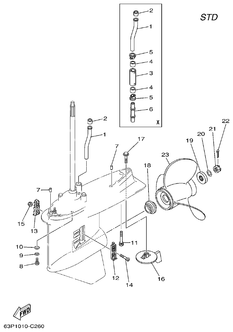 Yamaha F150AET, FL150AET, F150TR, LF150TR LOWER CASING & DRIVE 2 parts diagram