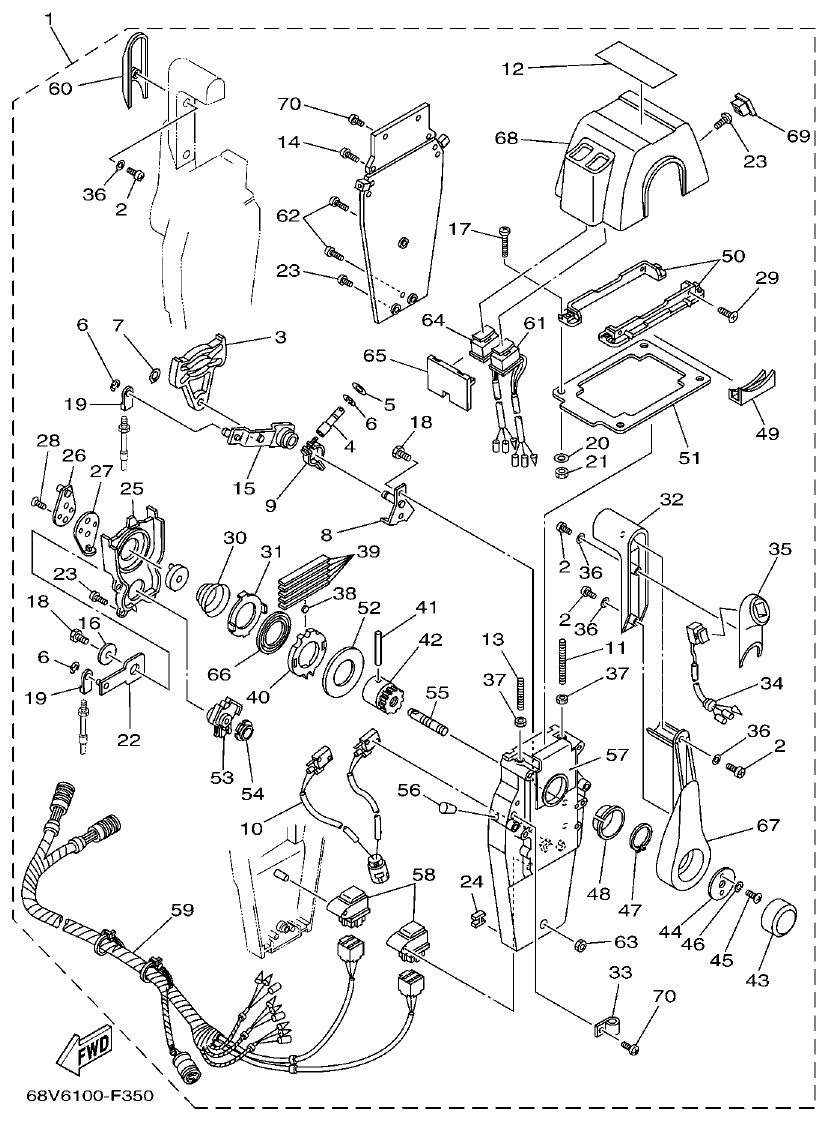 Yamaha F150AET, FL150AET, F150TR, LF150TR REMOTE CONTROL ASSY 3 parts diagram