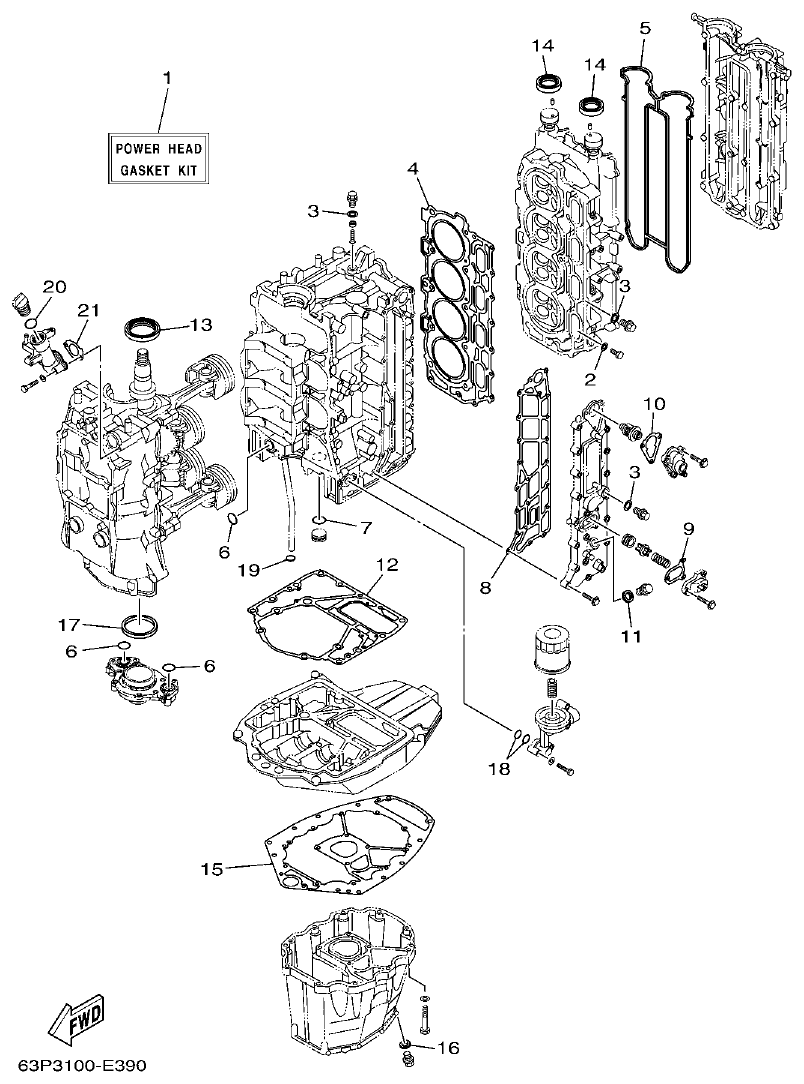 Yamaha F150AET, FL150AET, F150TR, LF150TR REPAIR KIT 1 parts diagram