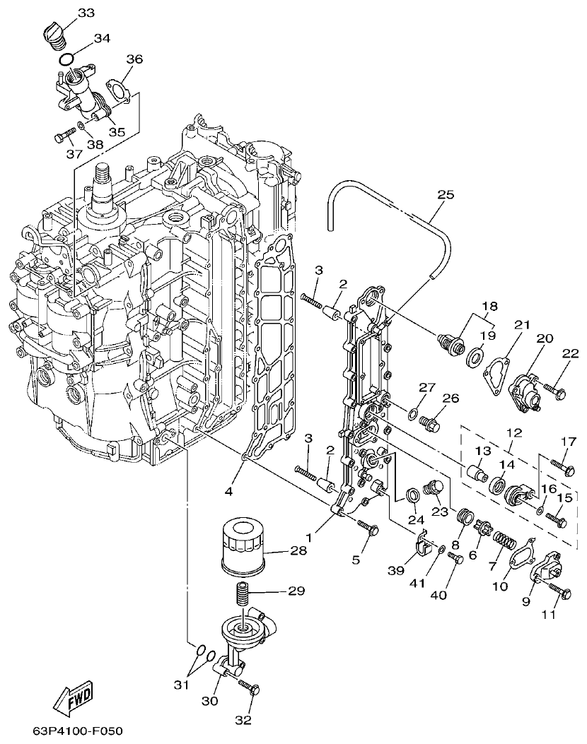 Yamaha F150AET, FL150AET, F150TR, LF150TR CYLINDER & CRANKCASE 3 parts diagram