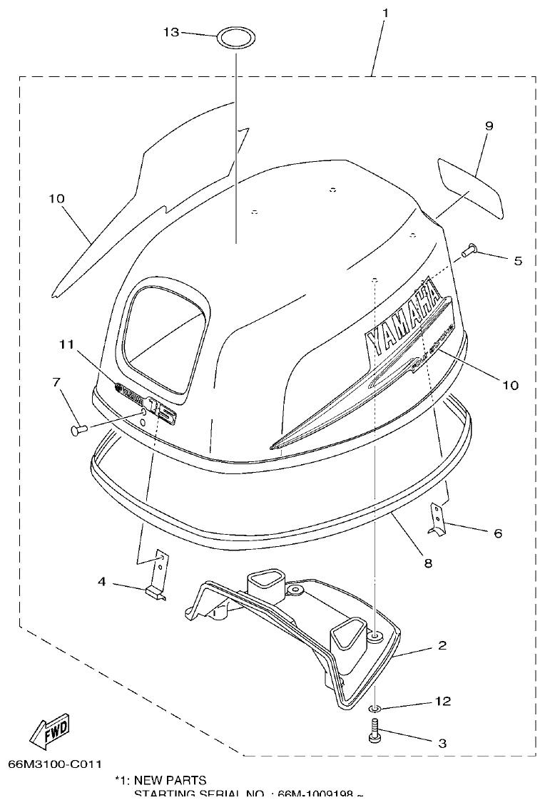 Yamaha F15A TOP COWLING parts diagram