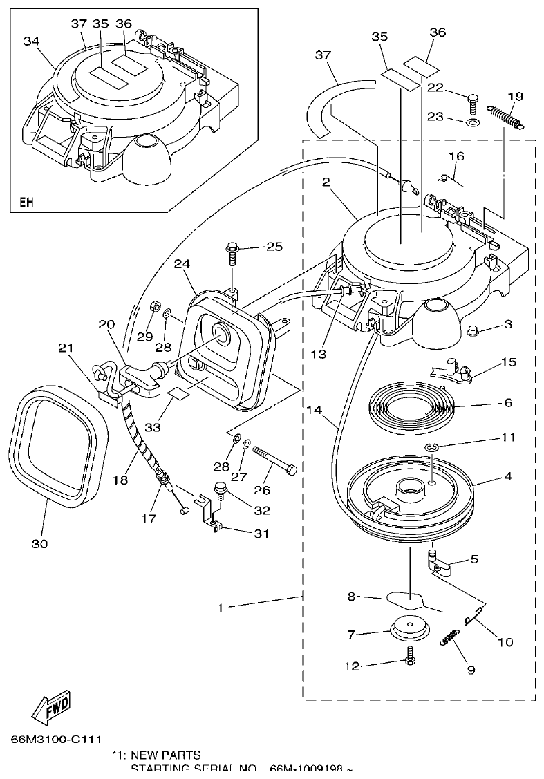 Yamaha F15A STARTER parts diagram