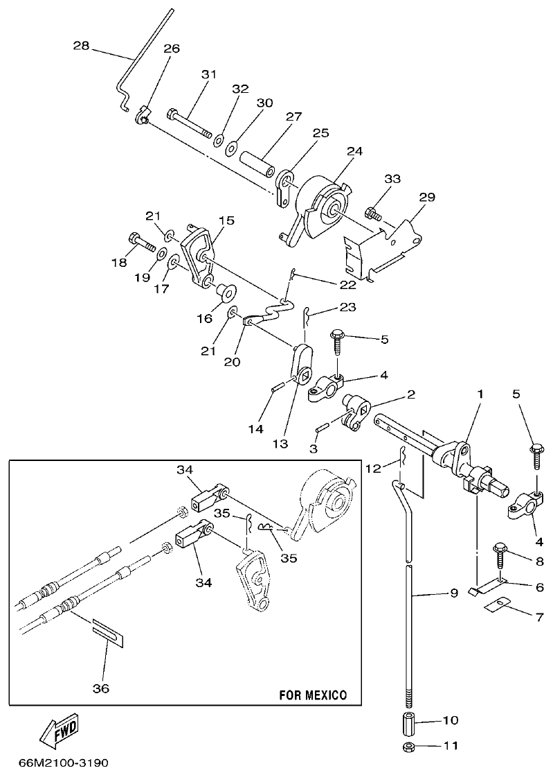 Yamaha F15A CONTROL parts diagram