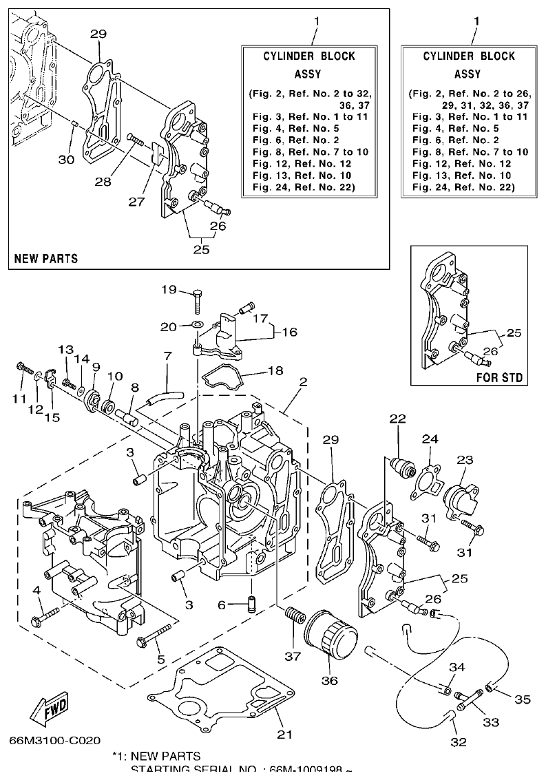 Yamaha F15A CYLINDER & CRANKCASE 1 parts diagram